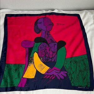 Vintage Picasso Art Scarf 100%Silk 80s-90s Design by Italy